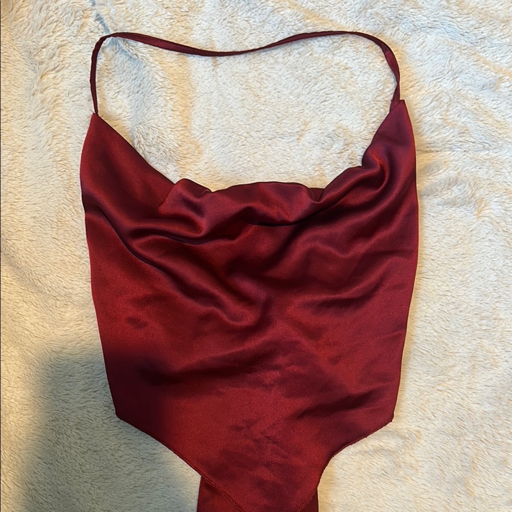 Elegant Red Satin Cowl Neck Top
